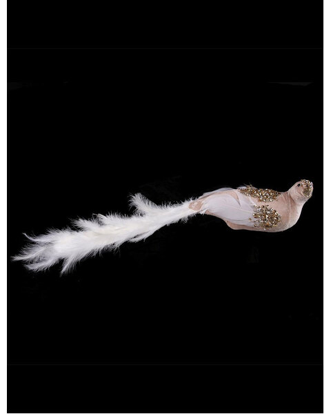 Taupe and White Bird Christmas Tree Clip with Feathered Tail 57cm