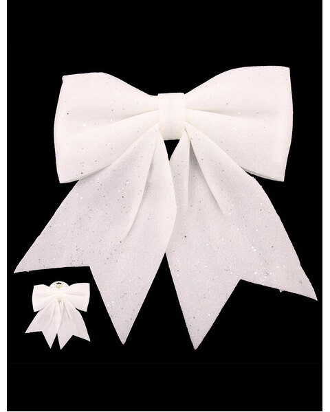 White Glitter Christmas Tree Bow 35 x 40cm