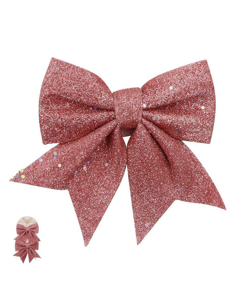 Pink Glitter Christmas Tree Bows Set of 2 With Clip