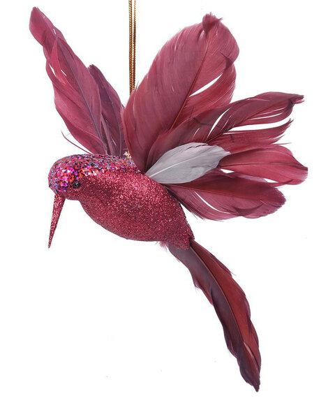 Christmas Tree Fuscia Hanging Bird with Feathered Tail