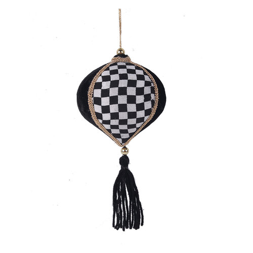 Black and White 100mm Christmas Bauble With Tassel