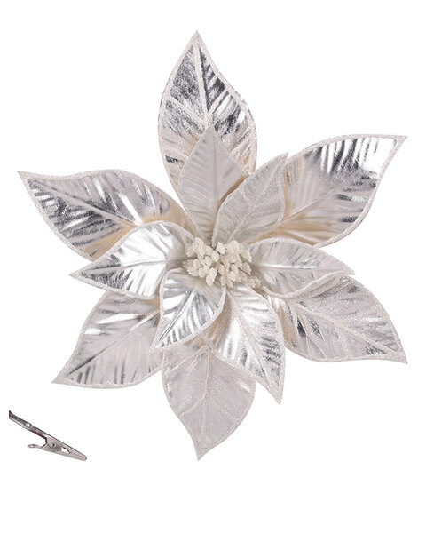 Platinum Poinsettia Christmas Tree Clip 30cm