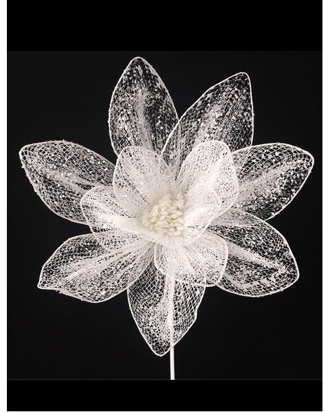 White Organza Poinsettia Christmas Tree Pick