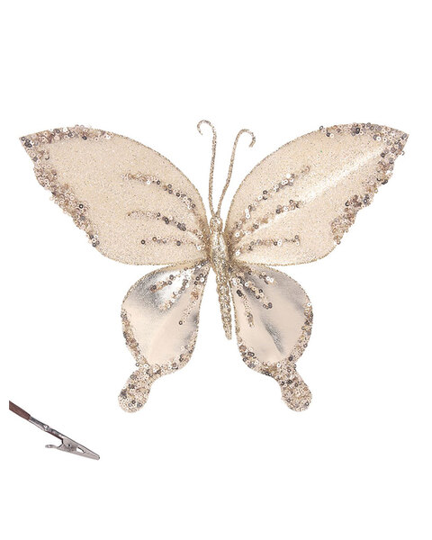 Champagne Butterfly Christmas Tree Clip