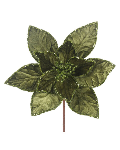 Sage Green Velour Poinsettia Christmas Tree Pick