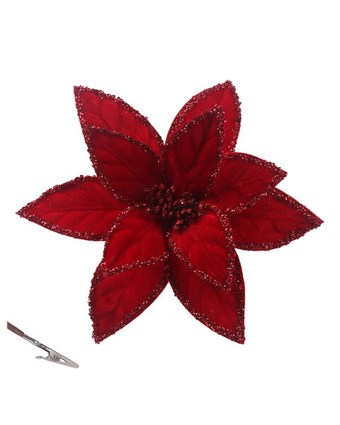 Red Poinsettia Christmas Tree Ornament Clip