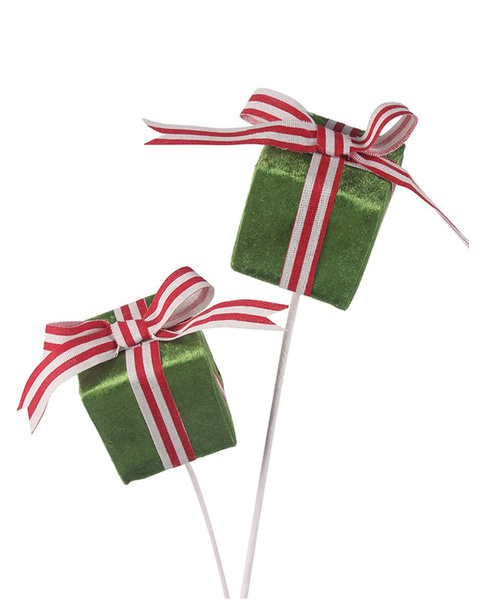 Green Presents on a Stem Christmas Tree Pick 60cm