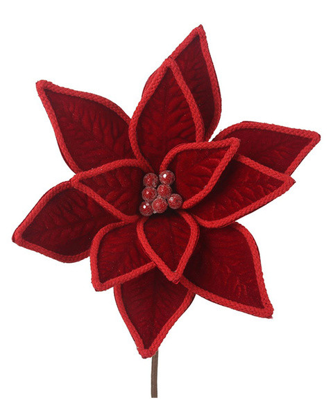 Red Velour Poinsettia Flower Christmas Tree Pick 50cm