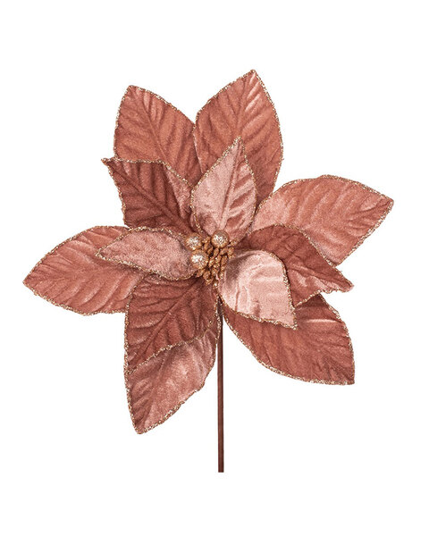 Rose Gold Velour Poinsettia Christmas Tree Pick 29cm