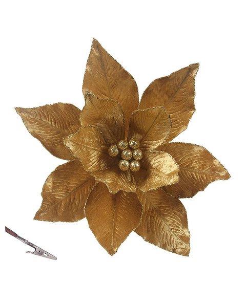 Gold Poinsettia Flower Christmas Tree Clip 30cm