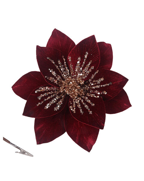 Burgundy Poinsettia with Rose Gold Sparkle Christmas Tree Clip