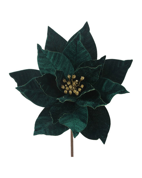 Emerald Green Velour Poinsettia Christmas Tree Pick 30cm