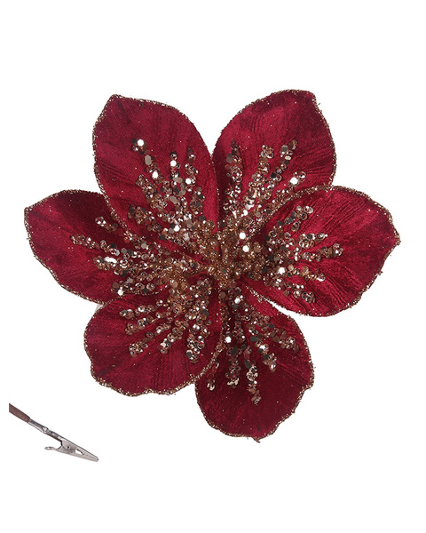 Burgundy Magnolia Flower Christmas Tree Clip 19cm