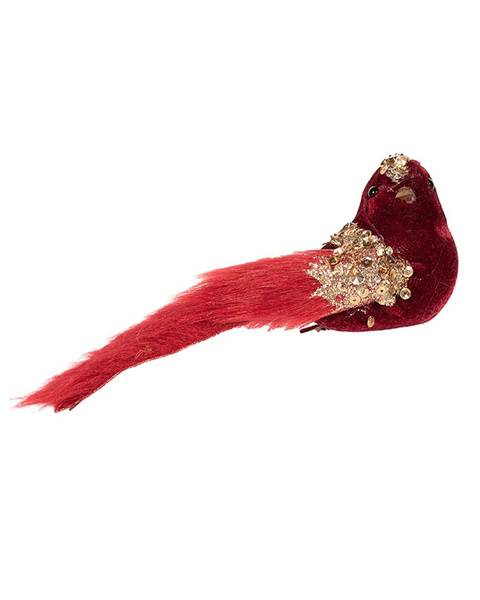 Burgundy & Champagne Bird Christmas Tree Clip Feathers 16cm