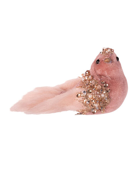 Pink Velour Bird Christmas Tree Clip 17cm