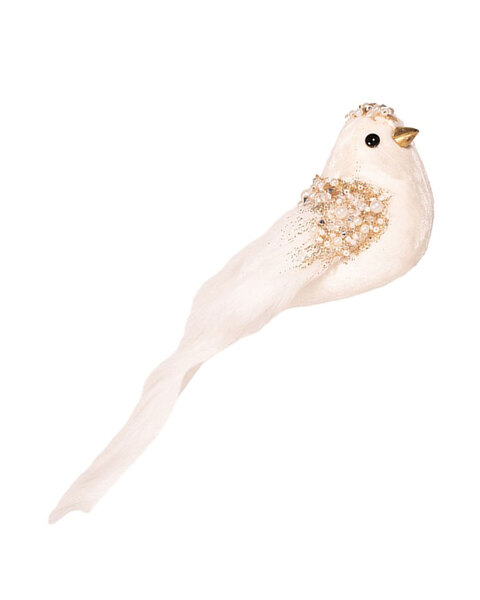 Ivory & Champagne Bird Christmas Tree Clip Feathered Tail 25cm