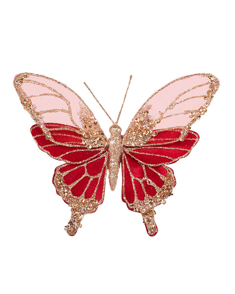 Red & Champagne Butterfly Christmas Tree Clip 18cm