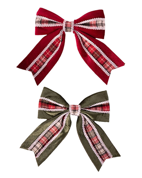 Red & Green Tartan Christmas Tree Bows 20cm