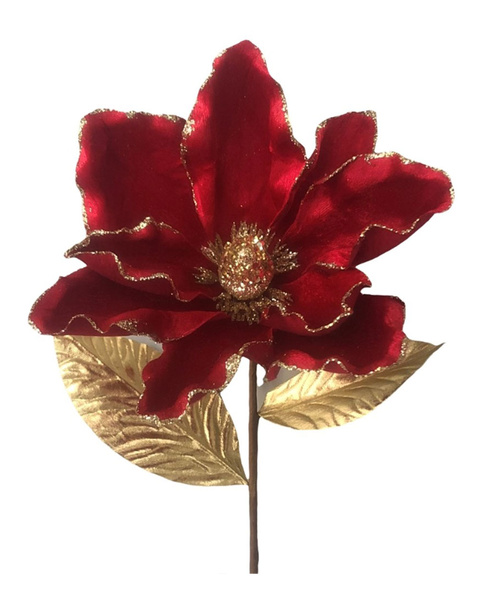 Red Magnolia Flower Christmas Tree Pick 62cm