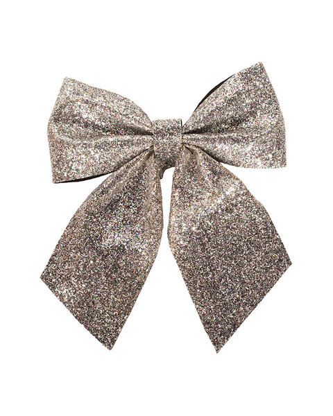 Silver Glitter Christmas Tree Bow With Clip