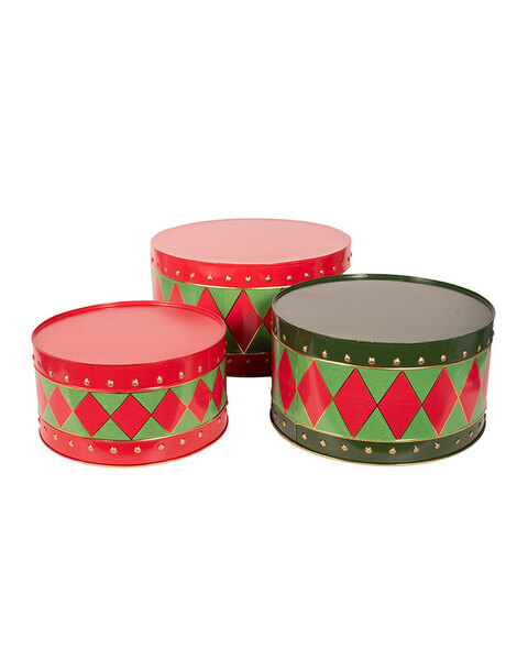 Green and Red Metal Drum Set Christmas Festive Decoration