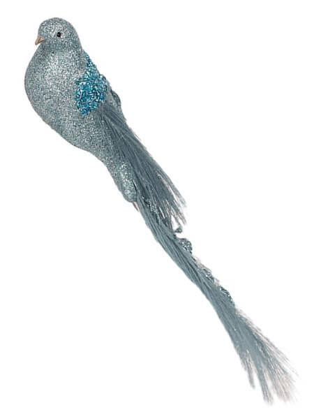 Teal Bird Christmas Tree Clip with Feathered Tail 42cm