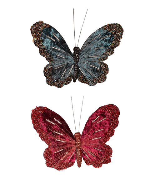 Burgundy & Emerald Butterfly Christmas Tree Clip 18cm