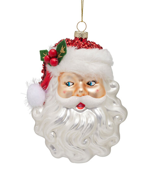 Christmas Decoration Glass Santa Head 13cm