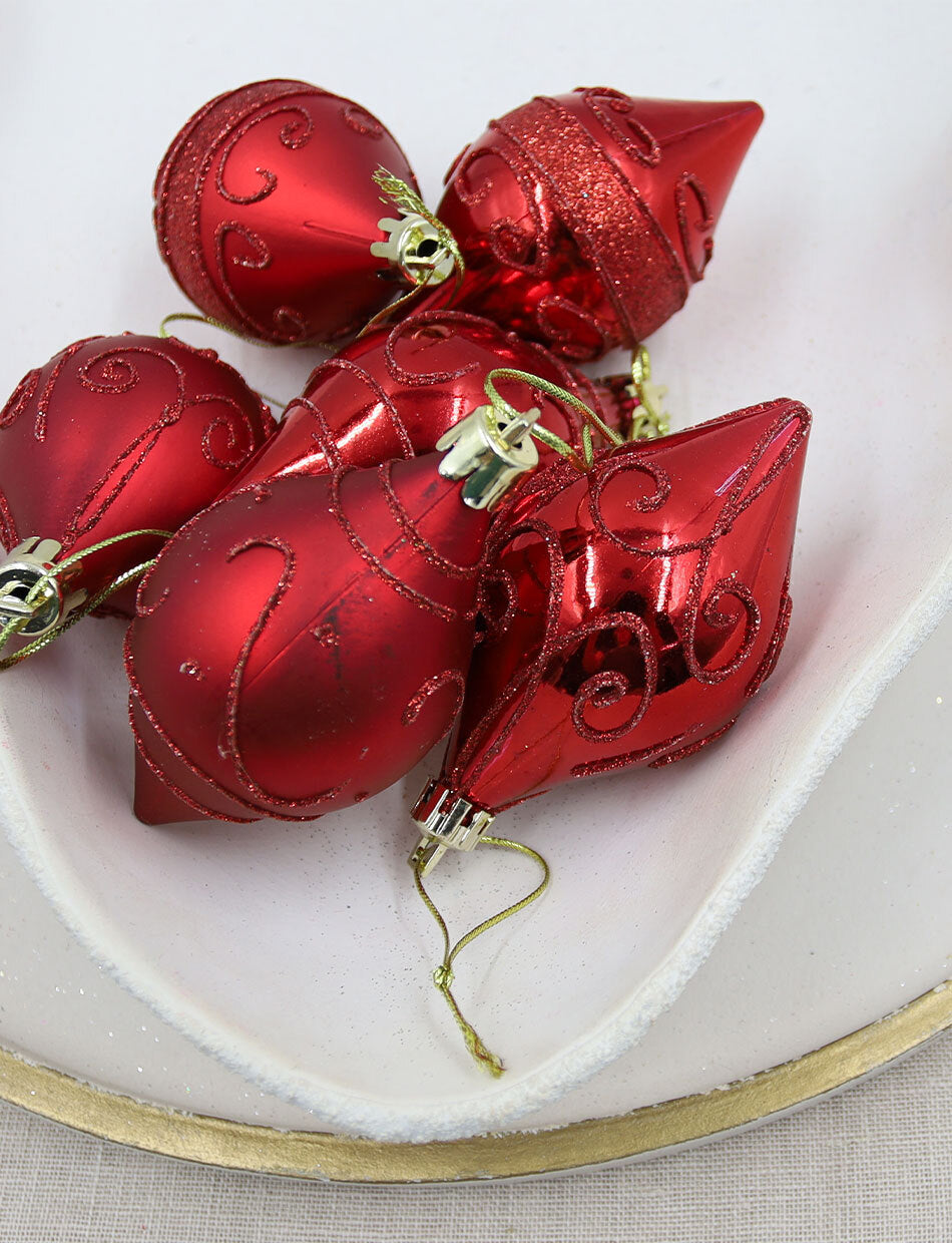 RED 100mm Tear Drop Christmas Baubles Gloss Matt