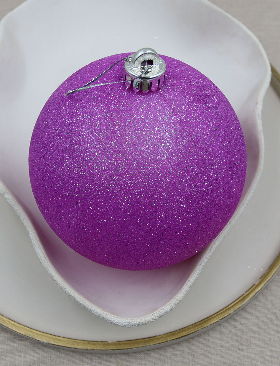 Violet 150mm Fluro Glitter Christmas Bauble
