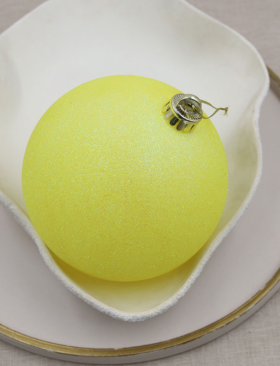 Yellow 150mm Fluro Glitter Christmas Bauble