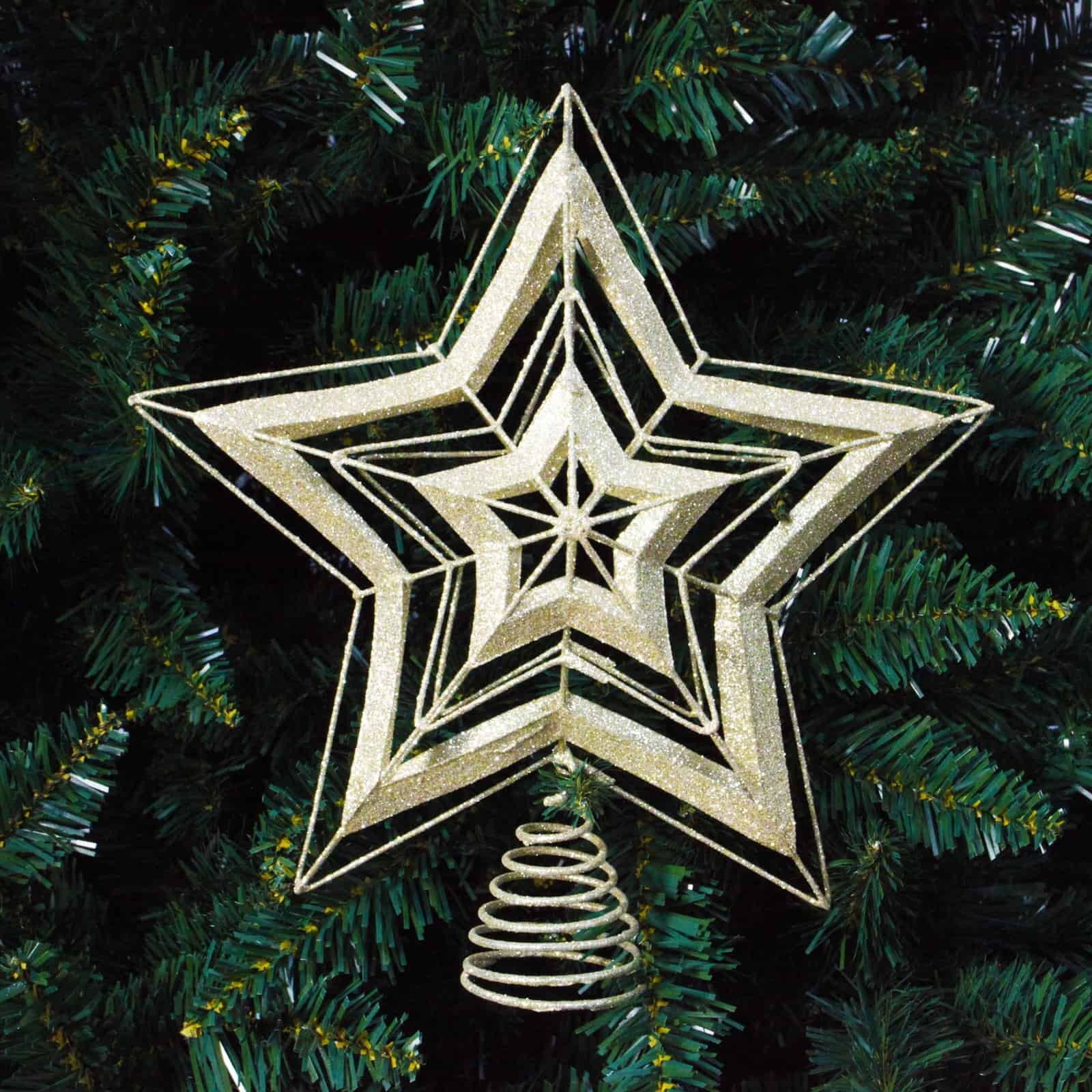 CHAMPAGNE GLITTER TREE TOPPER STAR  215mm