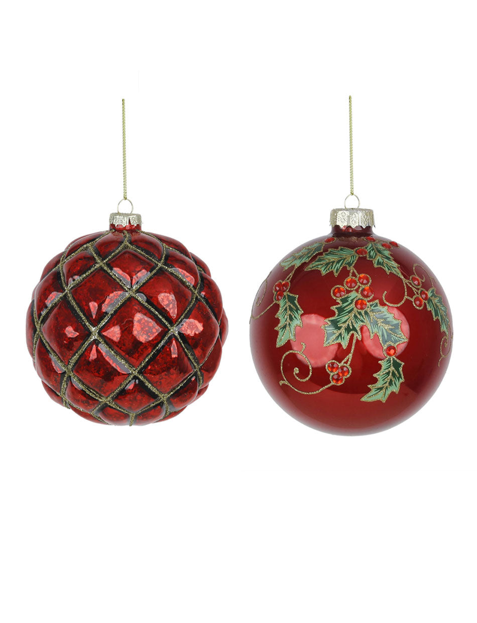 Red and Green Glass Baubles 2 pack 120mm