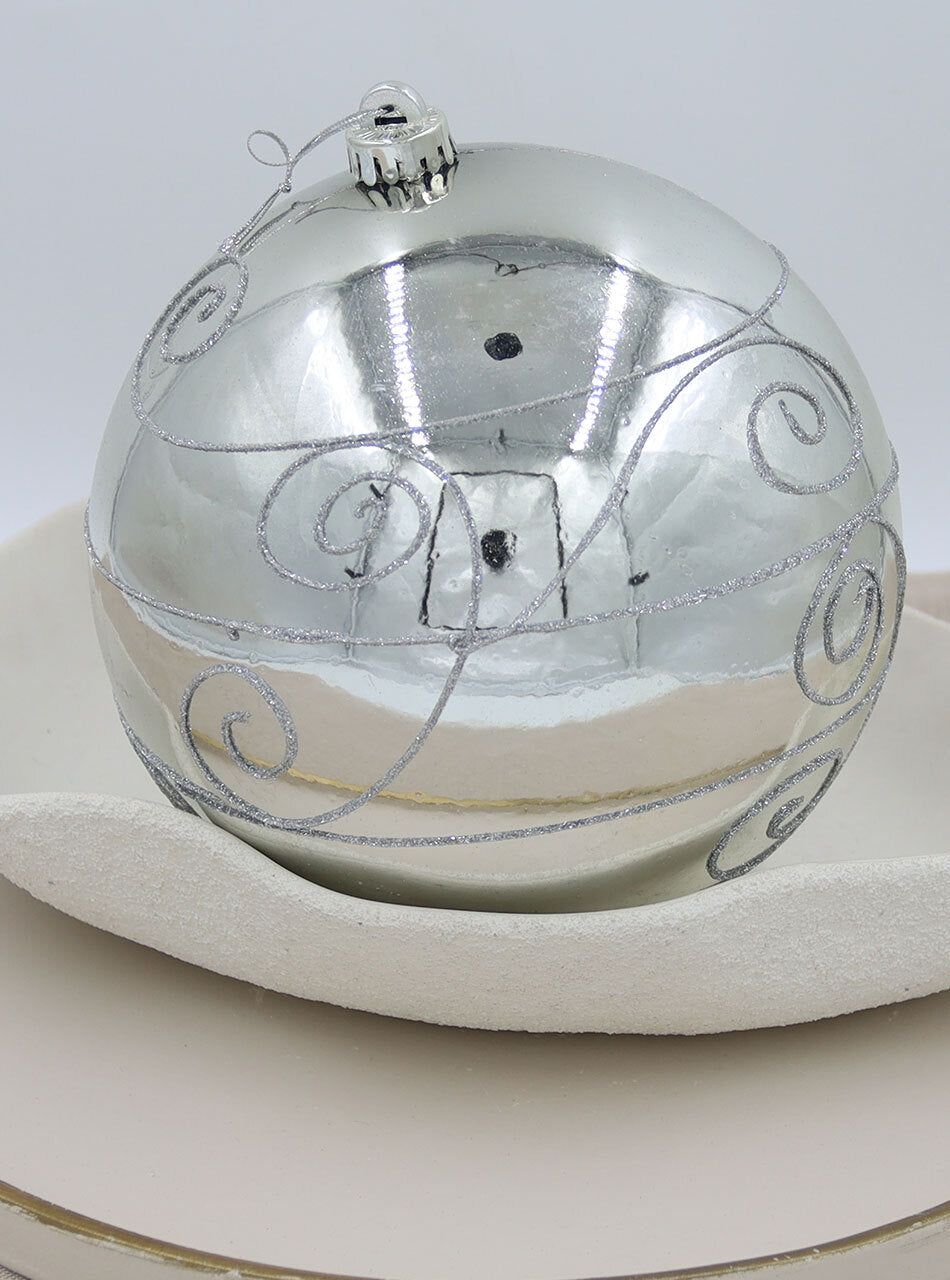200mm Christmas Decorative Swirl Bauble Silver