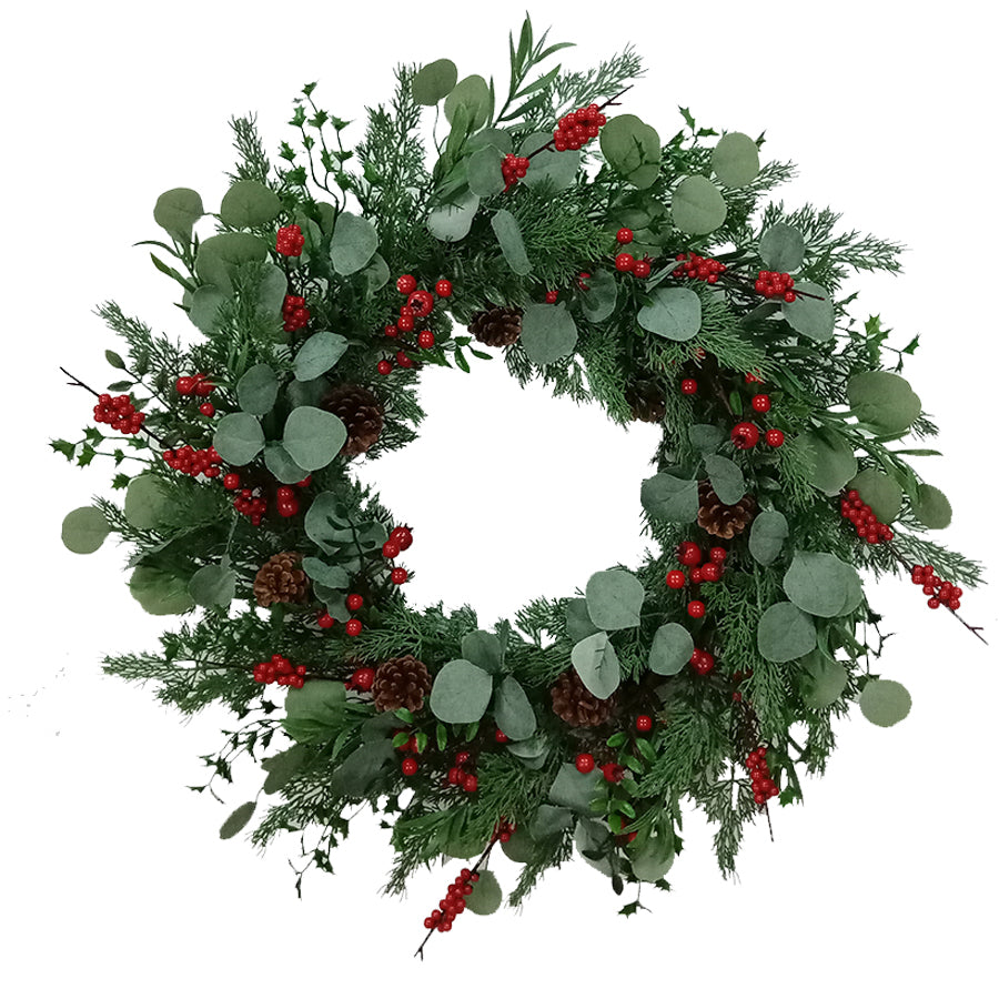 Eucalyptus Evergreen Wreath 71cm Green Pre Decorated