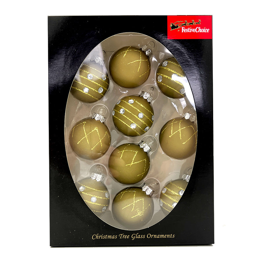 45mm Glass Baubles - Olive - 10 pack