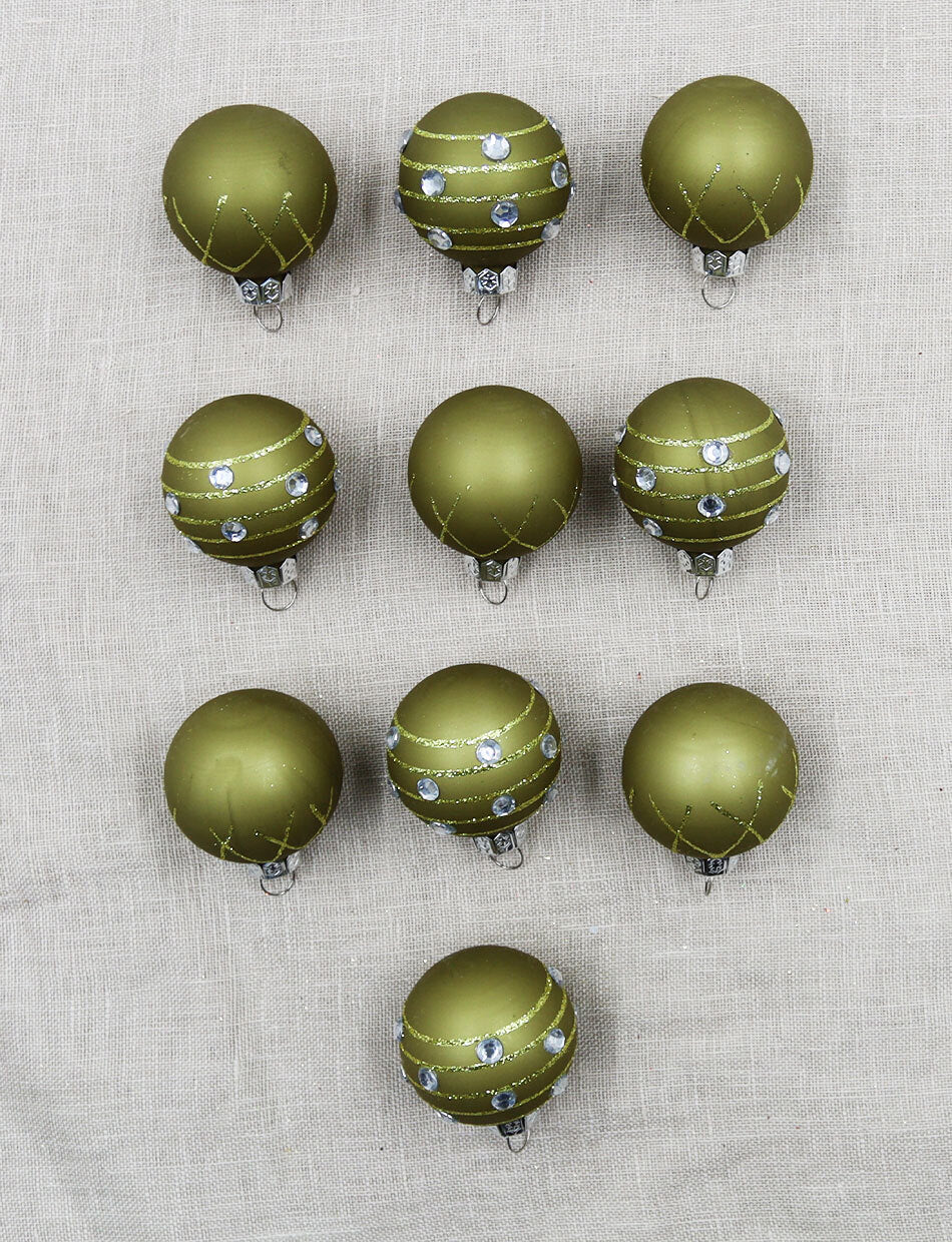 45mm Glass Baubles - Olive - 10 pack
