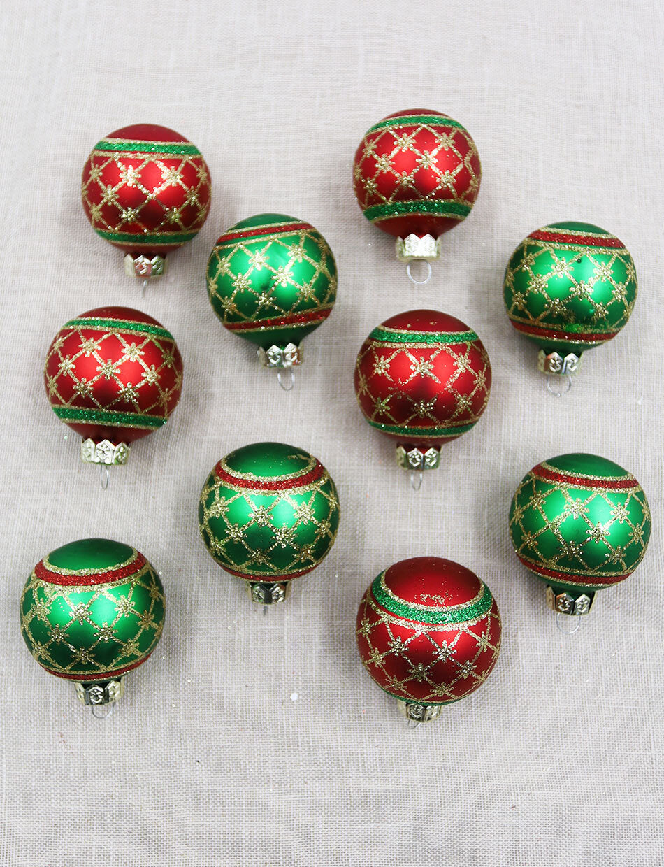 45mm Red & Green Design Glass Baubles 10 Pack