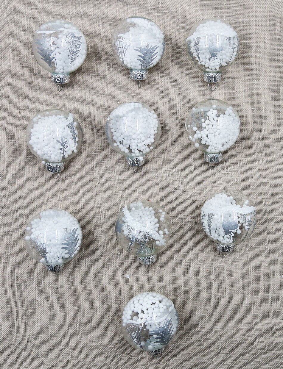 45mm Silver Clear Design Glass Baubles 10 Pack