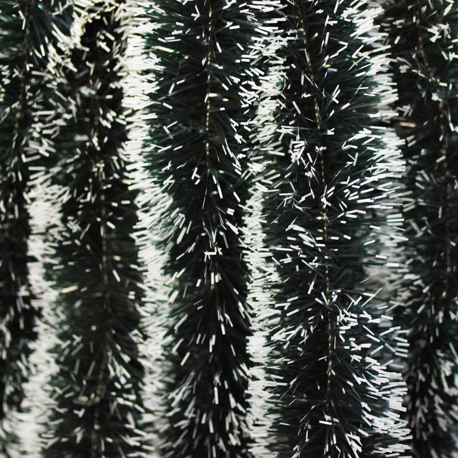 25m DARK GREEN WITH WHITE TIP Christmas Tinsel 150mm wide