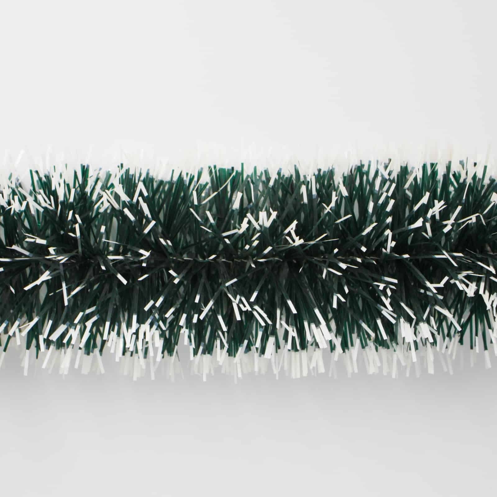 25m DARK GREEN WITH WHITE TIP Christmas Tinsel 150mm wide