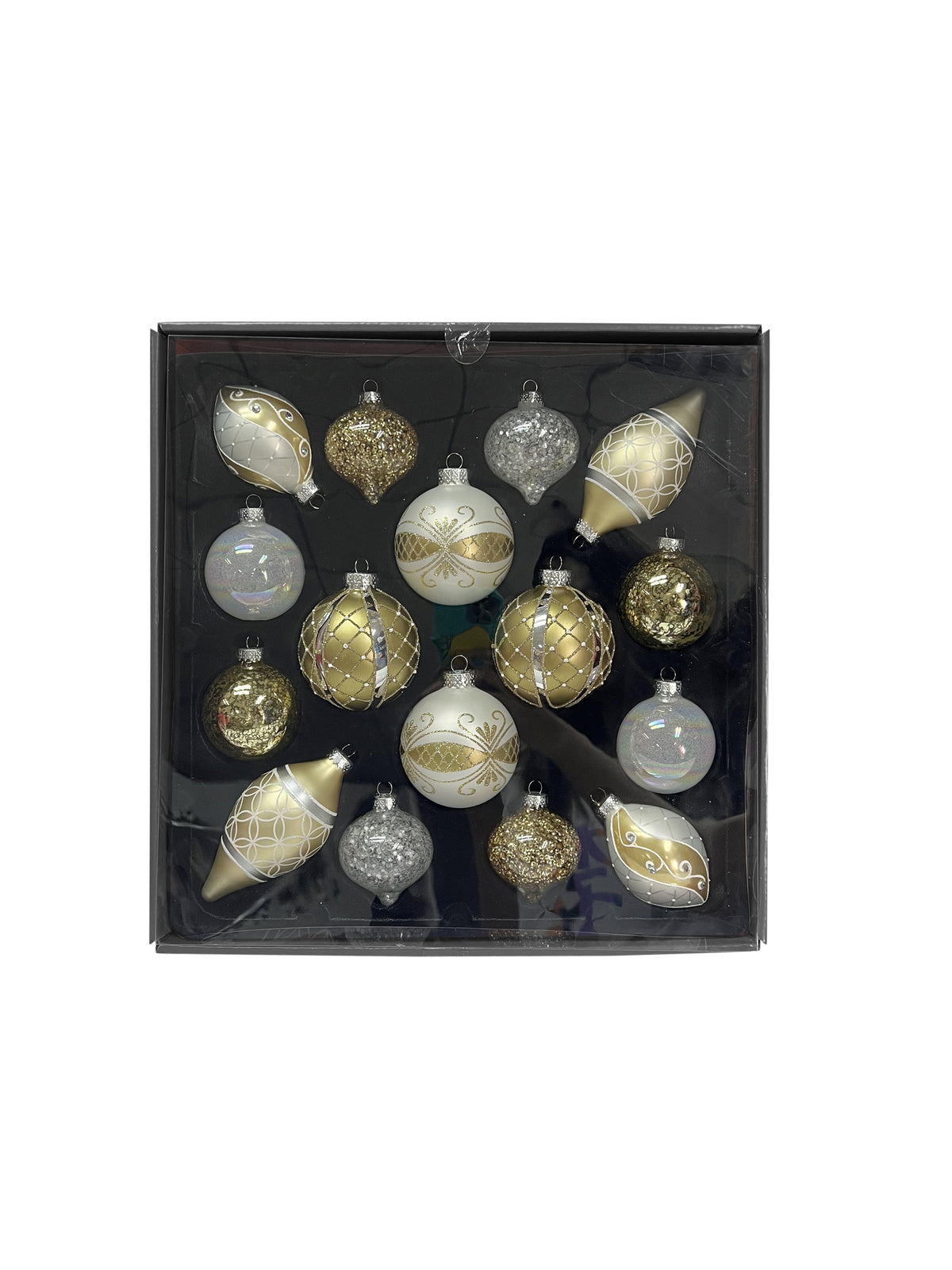 GOLD 8cm & 6cm Glass Christmas Baubles 16 Pack