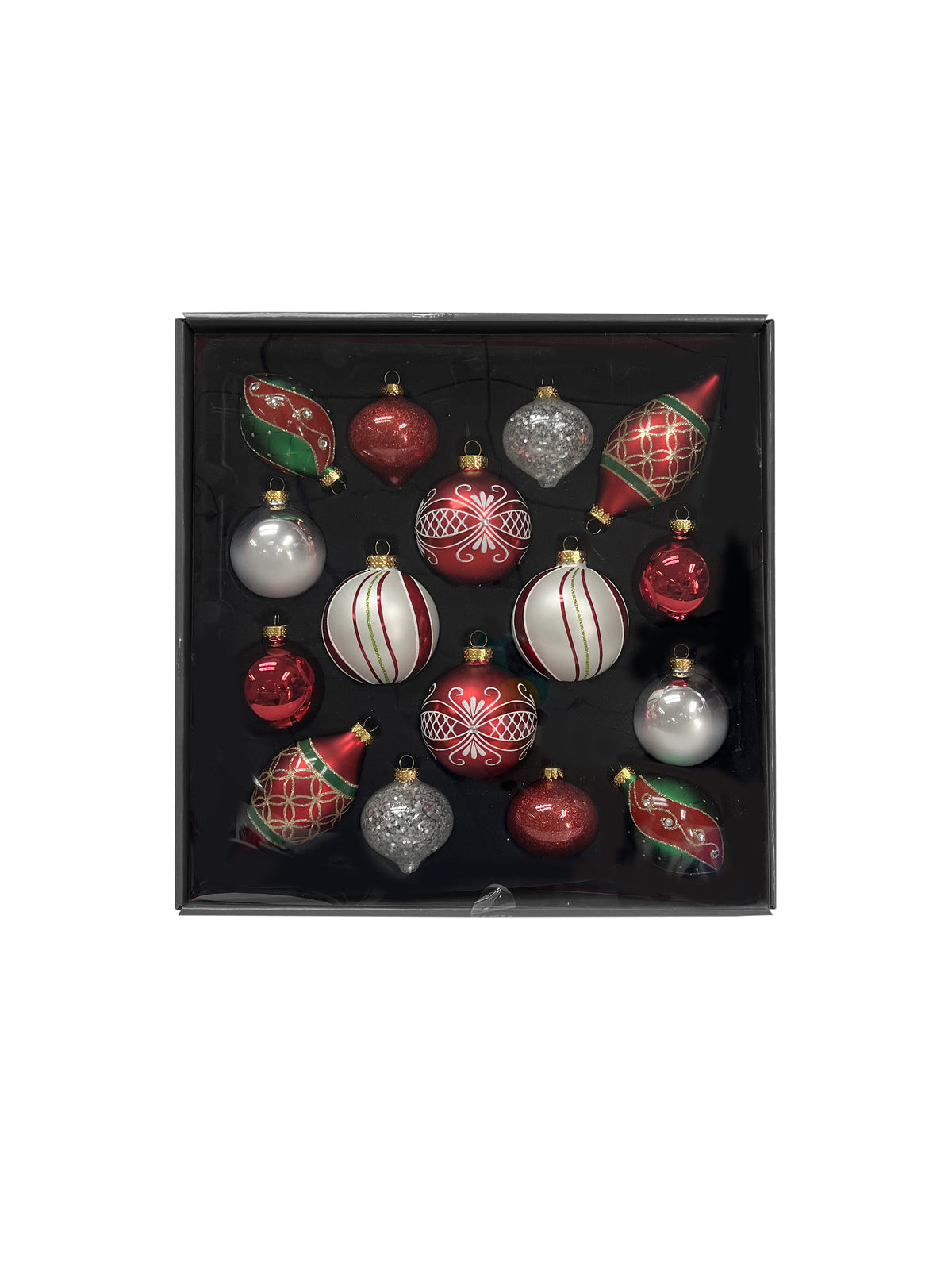 RED 8cm & 6cm Glass Christmas Baubles 16 Pack