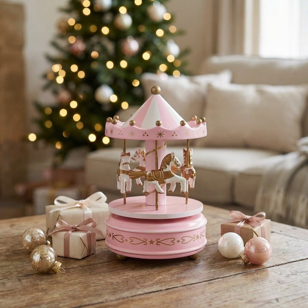WOODEN Musical Carousel - Pale Pink