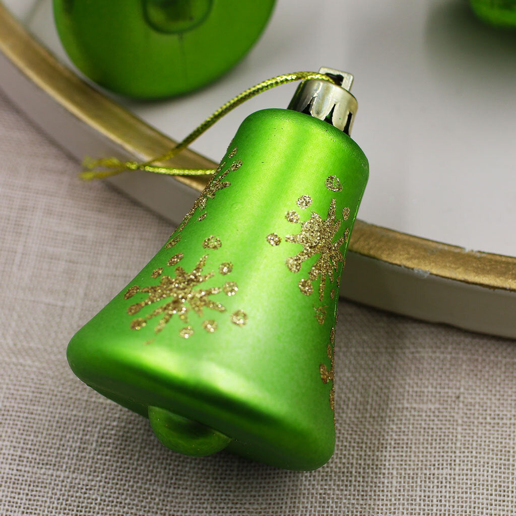 GREEN BELL SHAPED BAUBLES With GOLD 75mm
