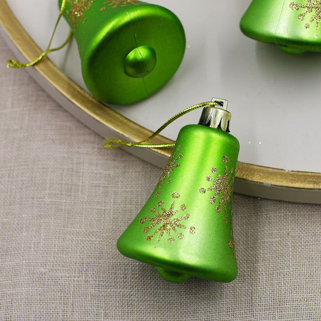 GREEN BELL SHAPED BAUBLES With GOLD 75mm