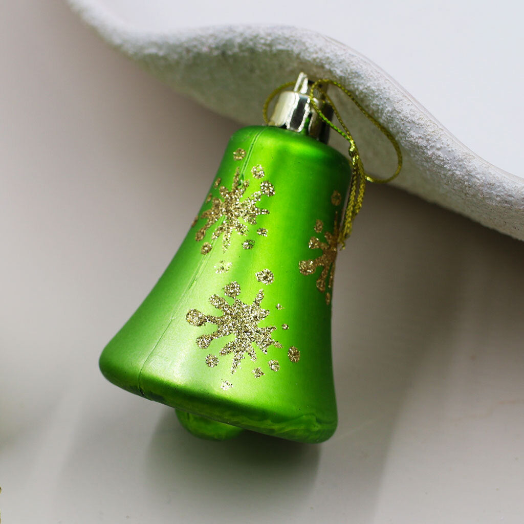 GREEN BELL SHAPED BAUBLES With GOLD 75mm