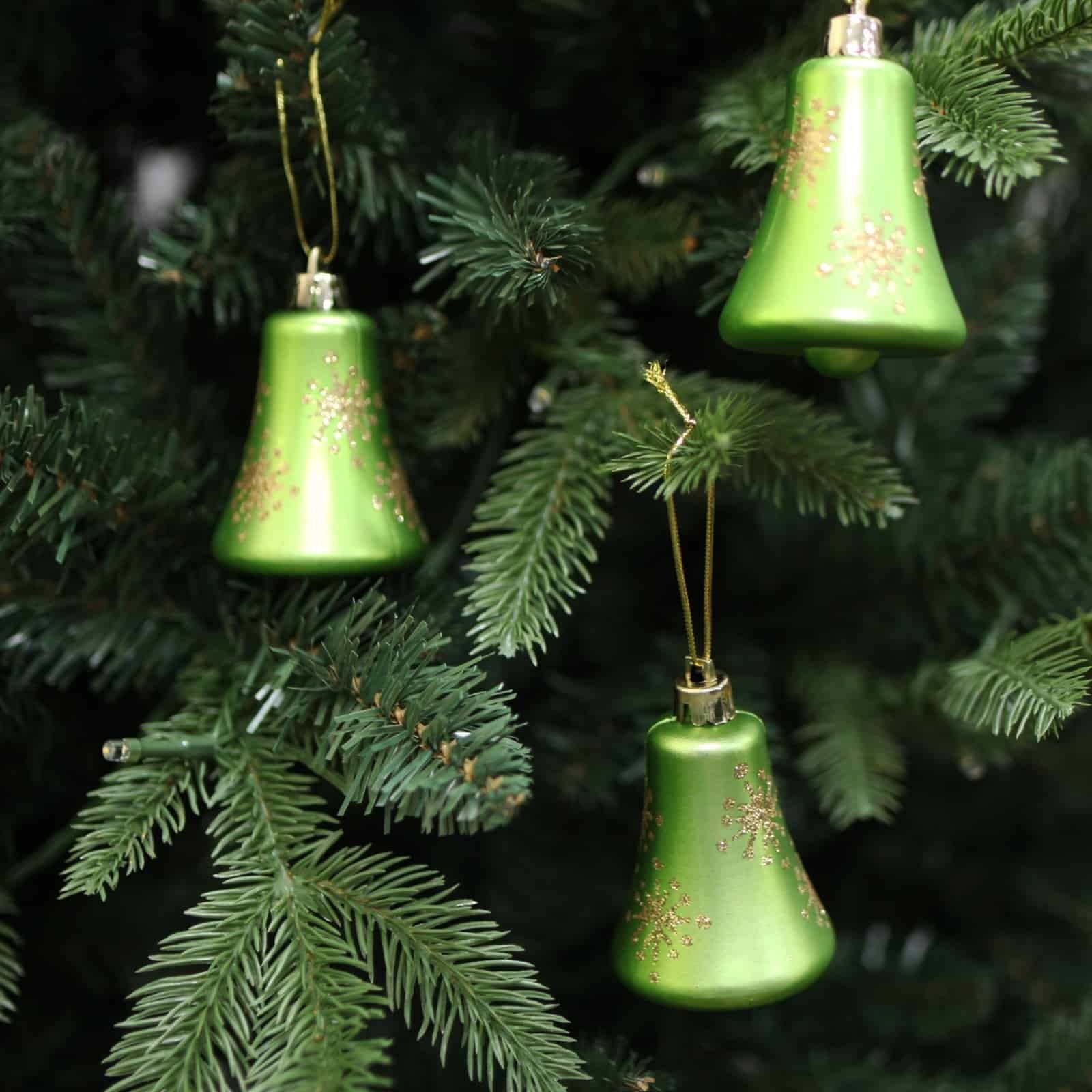 GREEN BELL SHAPED BAUBLES With GOLD 75mm