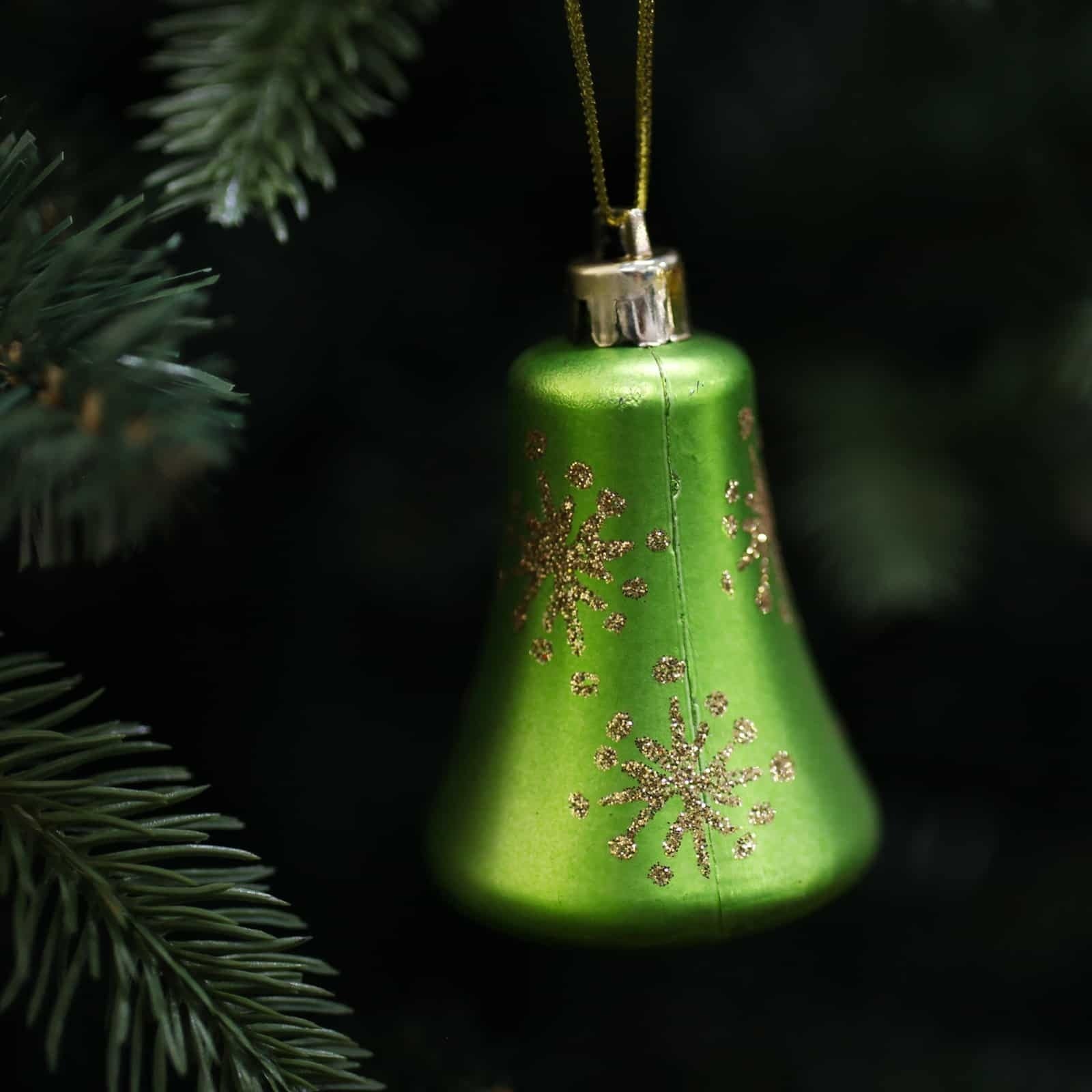 GREEN BELL SHAPED BAUBLES With GOLD 75mm