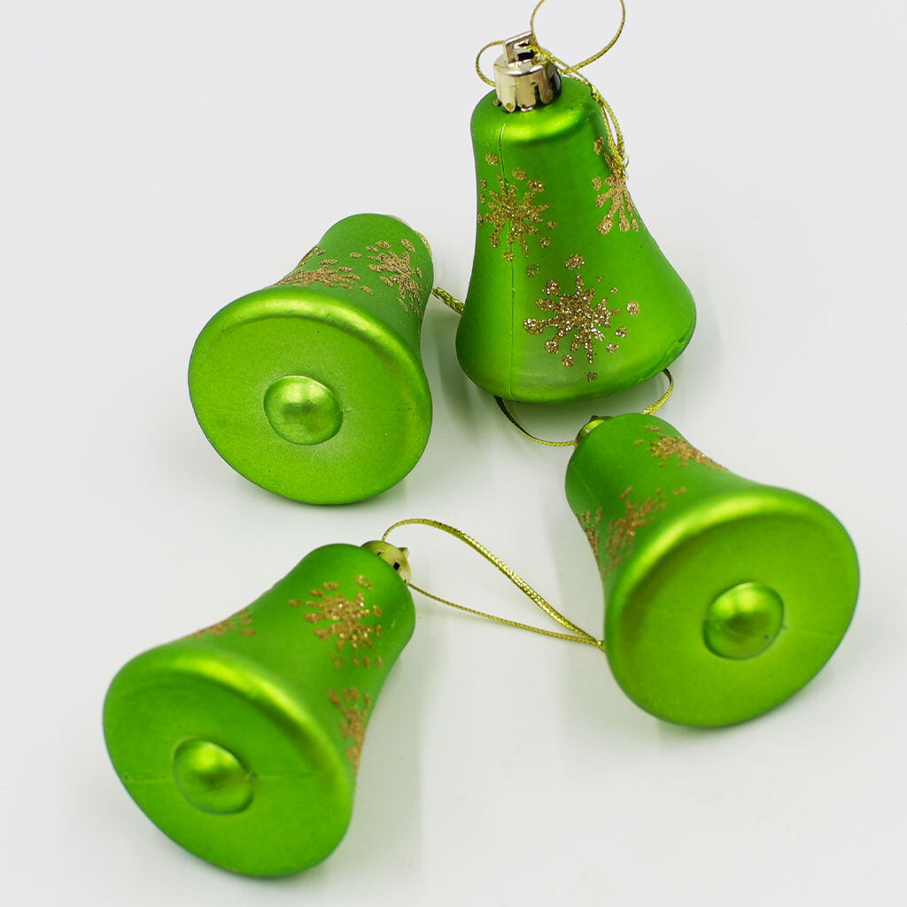 GREEN BELL SHAPED BAUBLES With GOLD 75mm